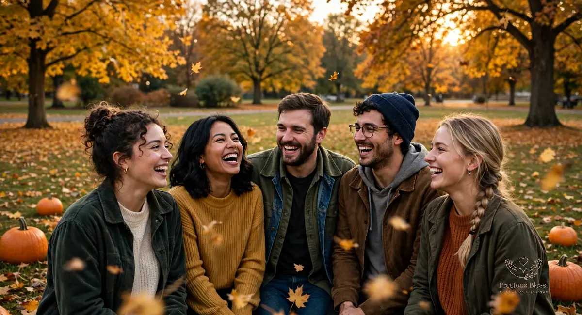 thanksgiving wishes for friends - friends laughing in autumn park
